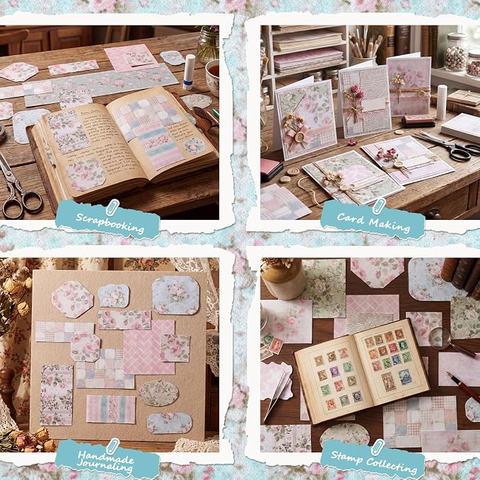 24 Sheets Scrapbook Paper Pink Vintage Floral Scrapbook Supplies