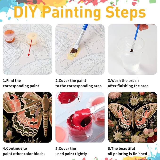 Moth Paint by Numbers Kit for Adults, 16x20 inch | DIY Painting Kits Crafts for Adults, Relieve Stress, Gift, Home Wall Decor