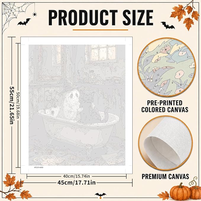 Mandun Halloween Paint by Numbers Kit for Adults, 16x20 inch | DIY Painting Kits Crafts for Adults, Relieve Stress, Frame Canvas, Wooden Easel, Gift Box, Home Wall Decor