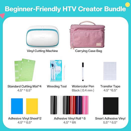 Likcut HTV Vinyl Cutter Machine, Creator Bundle with Carrying Case, S501 | Complete HTV Bundle Included, Cuts 50+ Materials, Dual Connectivity, Easy Setup for DIY Joy, For T-Shirts, Bags & Hats