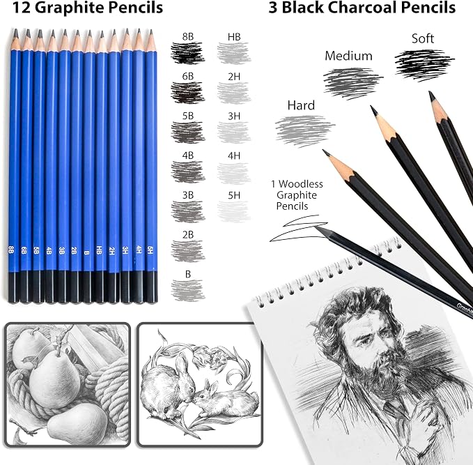 Smilo 76-Piece Art Supplies Sketching Kit with Sketchbook and Travel Case