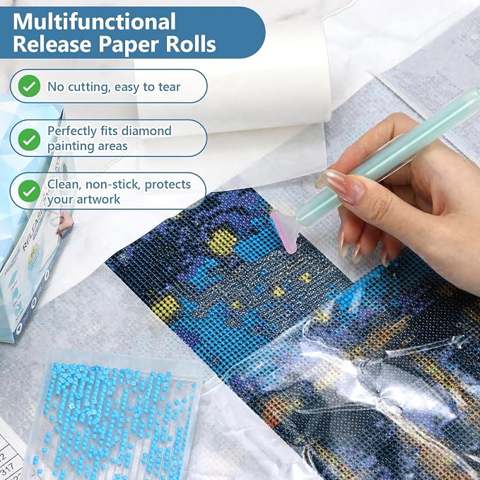 50 Pcs Pre-Cut Diamond Art Release Paper Roll 4" x 4" Double-Sided Non-Stick Release Paper for Diamond Art Painting 4" x 4" Replacement Cover Sheets with Box for Diamond Painting Accessories Tools