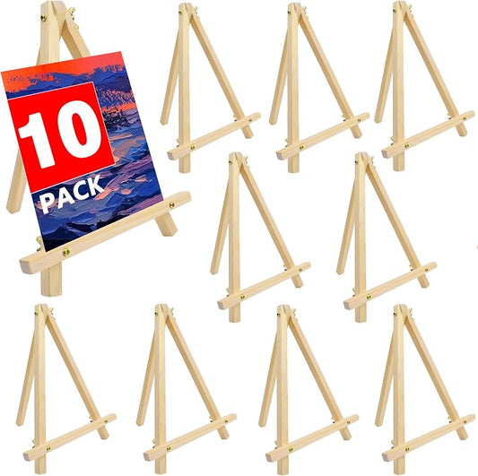 10 Pack 9 Inch Wood Easels, Tripod, Table Top Easels for Painting, Art Crafts Painting Party Easel, Student Tabletop Easels Stand for Painting, Portable Mini Canvas Photo Picture Sign Holder