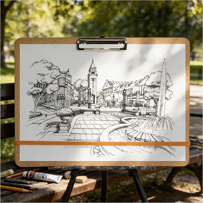 6 Pcs 11x17 Clipboard, Wooden Landscape Lap Board with Low Profile Clip & Rubber Band, Horizontal Large Art Boards for Drawing Sketching