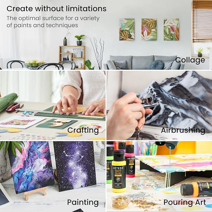 ARTEZA Canvas Boards for Painting, 16 x 20 Inches, Pack of 14, Blank White Canvas Panels for Acrylic, Oil and Gouache Painting