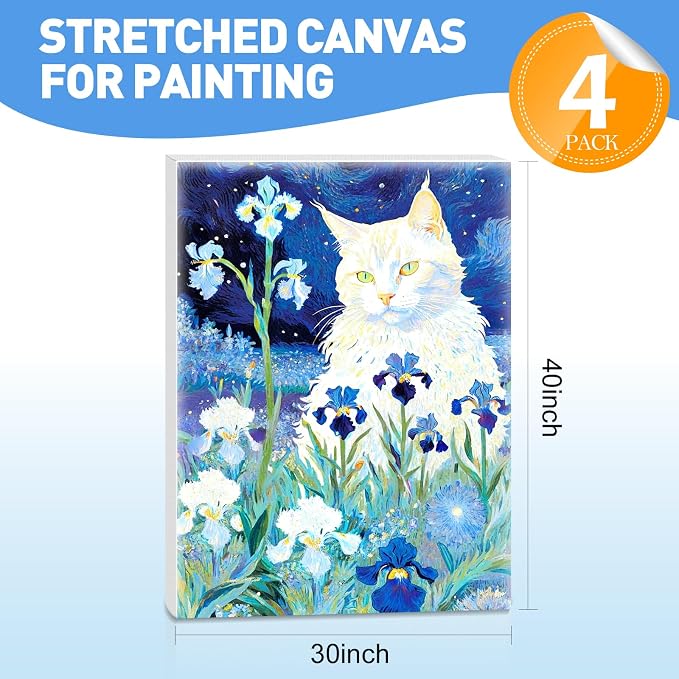 FUMILE Canvas for Painting 30x40, 4 Pack Large Stretched Canvas for Painting-5/8 in Profile Primed White Blank Painting Canvas Value Pack for Oil & Acrylic Paint