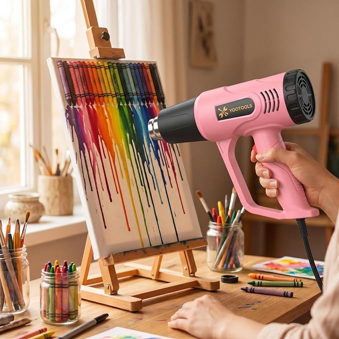 Pink Digital Heat Gun 900W Kit, 100-650°C Adjustable Hot Air Gun