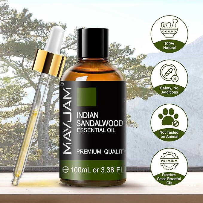 MAYJAM Indian Sandalwood Essential Oil for Diffuser Skin Hair, 3.38FL.OZ