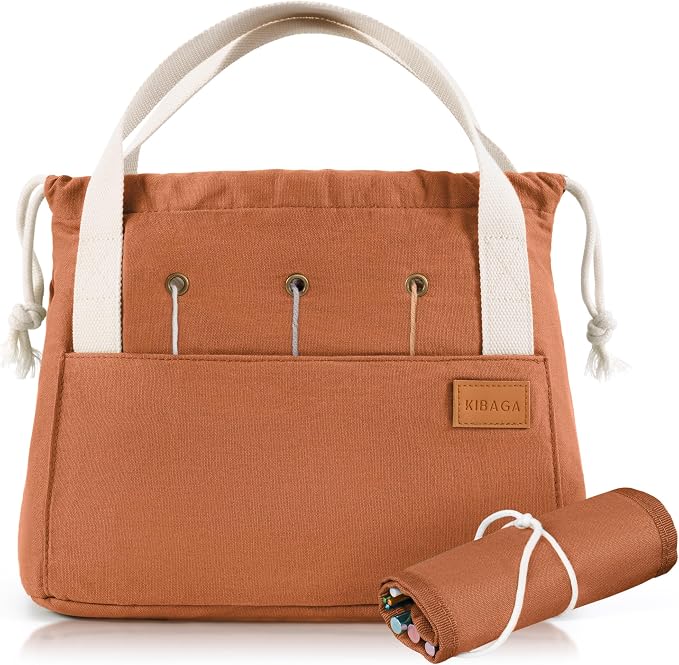 Stylish Crochet Bag Organizer for Yarn - Durable Canvas with 8 Pockets