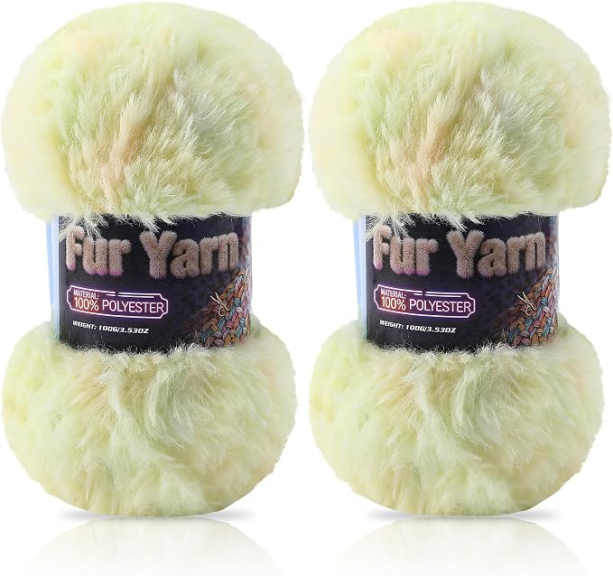 Faux Fur Yarn Soft Fluffy for Crocheting - 2 Skeins(Each 3.5oz/100g, 71yd/65m) - Chunky & Fluffy Yarn for Crochet Amigurumi, Blankets, Hand Knitting, Scarves &Crafts (2, Colorful Yellow)