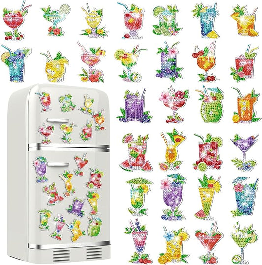 Remuuly 30 Pcs Cocktail Diamond Painting Magnets Diamond Art Kits for Adult | Tropical Drink Refrigerator Magnets, Cocktail 5D Rhinestone Fridge Magnetic Sticker, Diamond Club Gifts, Beginner DIY Crafts