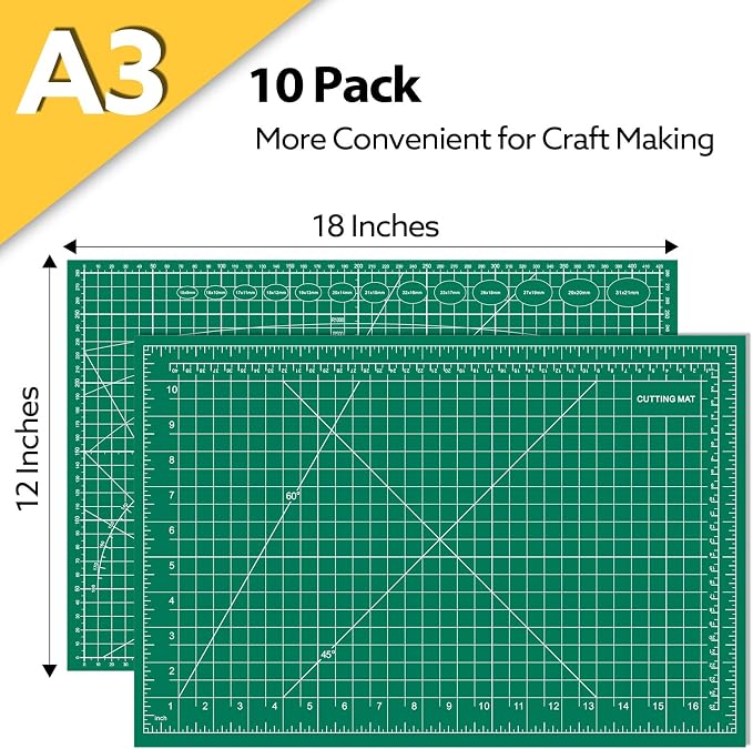 10 Pack Self Healing Cutting Mat Bulk 12"x18" Rotary Cutting Sewing Mats A3 | Cutting Board for Fabric Crafting Sewing Scrapbooking Quilting, Precision Cutting, Double Sided 5-Ply