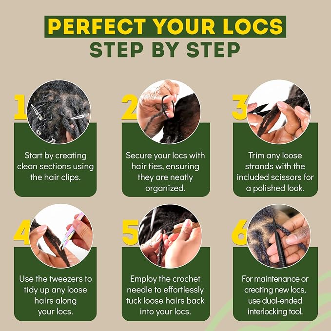 Locsanity Dreadlock Retightening and Interlocking Tool Kit for Sisterlocks - Dual-Ended Metal Crochet Needle for Microlocks, Small & Medium Locs Maintenance