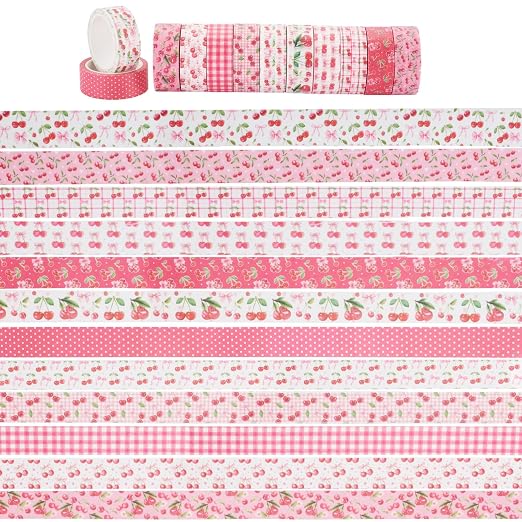 12 Rolls Pink Cherry Washi Scrapbook Tape 15mm Bible Tape Set