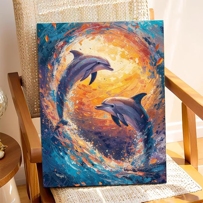 XTCIXAL Paint by Numbers Kit for Adults, Dolphin, 16X20 Inch | DIY Paint by Number for Adults Beginner, High-Definition Color Canvas, Stress Relief, Home Wall Decor, Gifts, Unframed