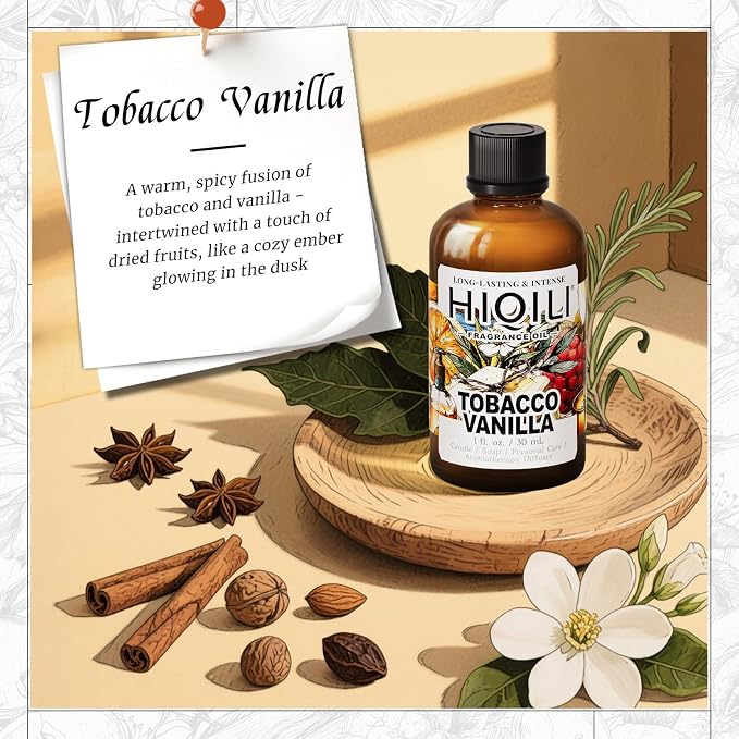 HIQILI Tobacco Vanilla Fragrance Oil for Diffuser, Inspired by T.Ford Tobacco Vanille, DIY Soap, Candle, Perfume Making, Long Lasting Rich & Spicy Scents - 1.0 Fl Oz(Pack of 1)