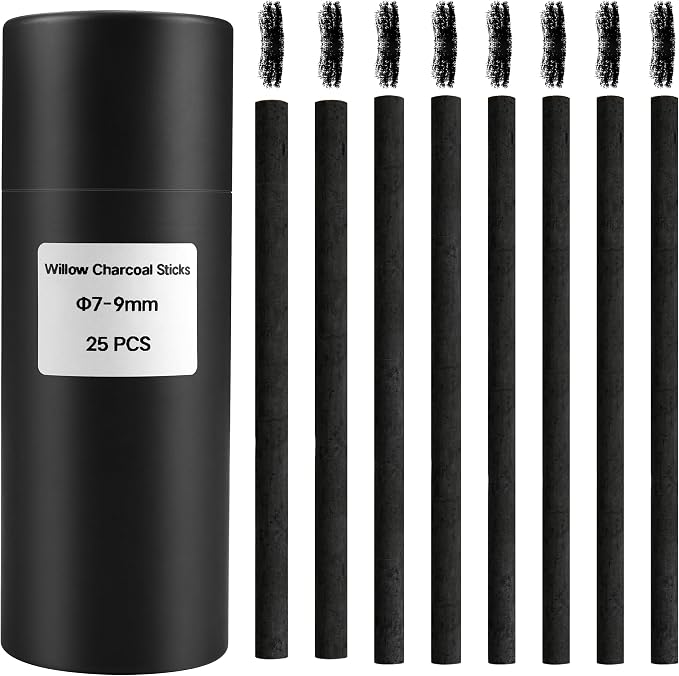 MyLifeUNIT Vine Charcoal Sticks, Willow Sketch Charcoal Pencils for Drawing, Pack of 25 (7-9 MM Dia)