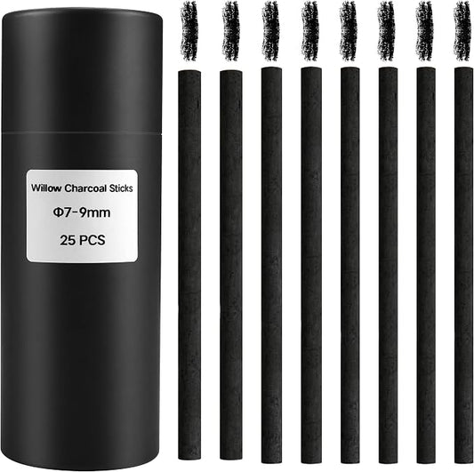 MyLifeUNIT Vine Charcoal Sticks, Willow Sketch Charcoal Pencils for Drawing, Pack of 25 (7-9 MM Dia)