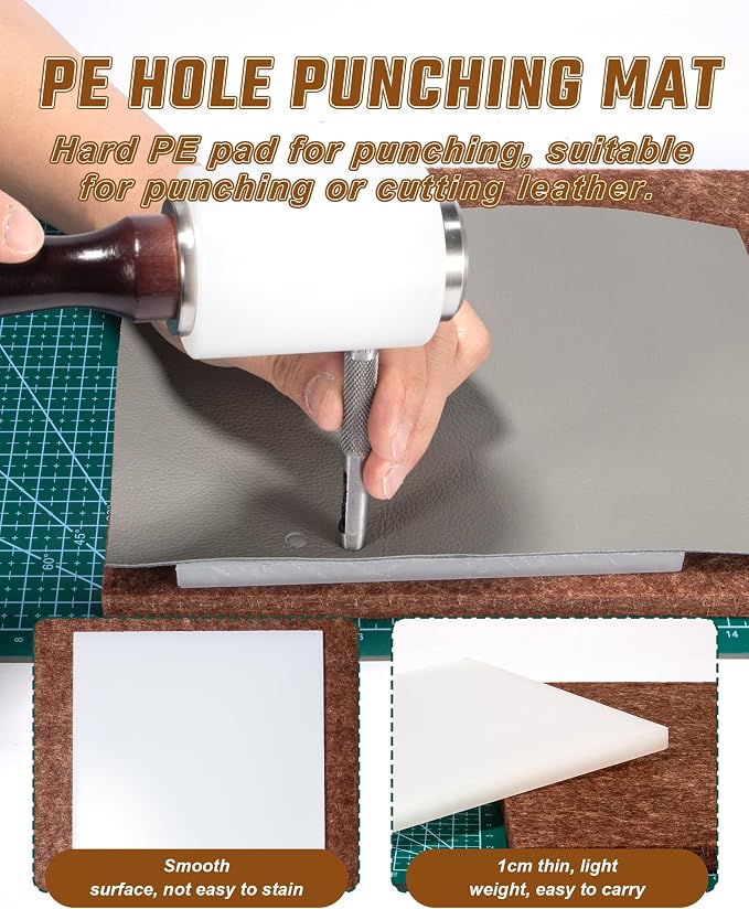 5 Pcs Leather Punch Pads Set， A4+A5 Self Healing Cutting Mats, 15x15cm Rubber And PP Punching Pads, Brown Sound Absorbing Pad, DIY Craft Tools for Leatherworking, Sewing, Quilting