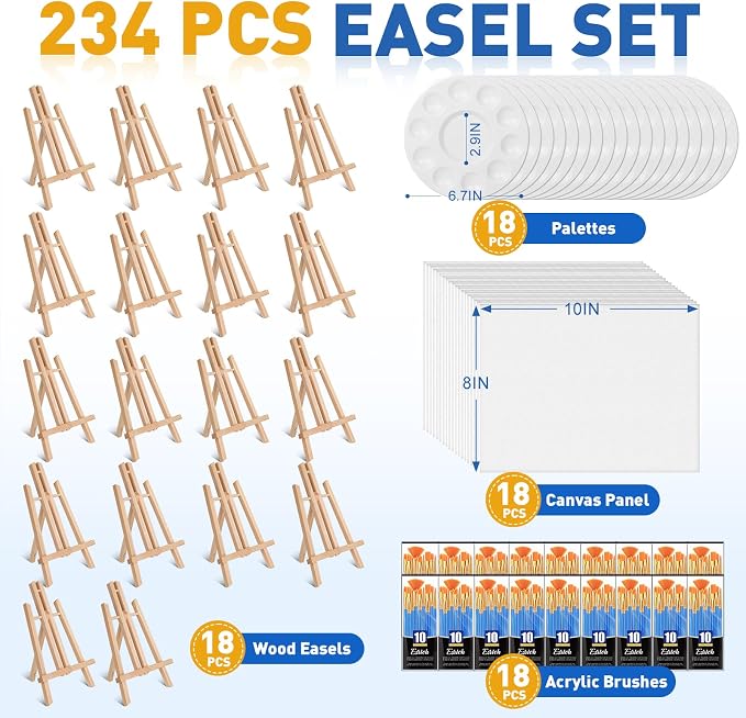 ESRICH 234PCS Acrylic Paint Set with 11.8 in Wooden Easels | 8 x 10 in Canvas Boards, Paint Brushes Canvas Panel Painting Kit for Acrylic Oil Watercolor Beginners