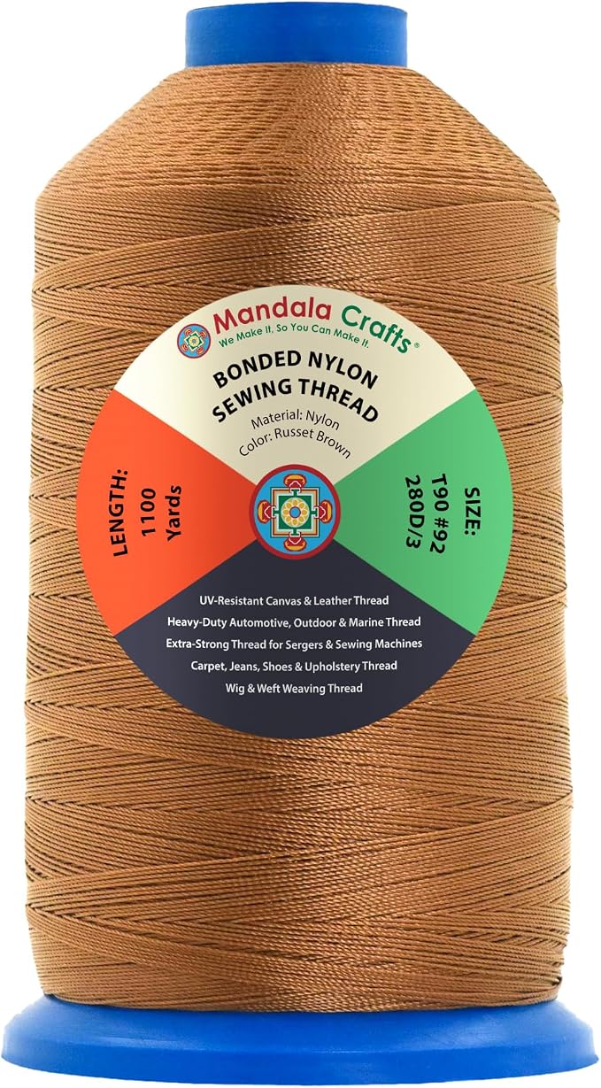 Mandala Crafts Size 92 280D T90 Russet Brown Bonded Nylon Thread, 1100 YDs