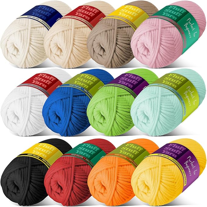 Soft Yarn for Crocheting – Crochet & Knitting Yarn, Beginner with Easy-to-See Stitches, 12 x 50g - 1200 Yards Amigurumi Yarns, Cotton-Nylon Blend Tshirt Yarns for Crocheting, Worsted Weight 4