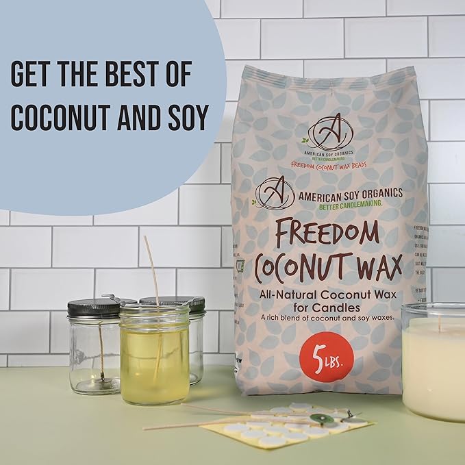 American Soy Organics Freedom Coconut Soy Wax Beads, Candle Wax, 10 lbs | DIY Candle Making Supplies Ideal for Container Candles, Tealights & Wax Melts, Paraffin-Free, Beeswax-Free, Microwavable