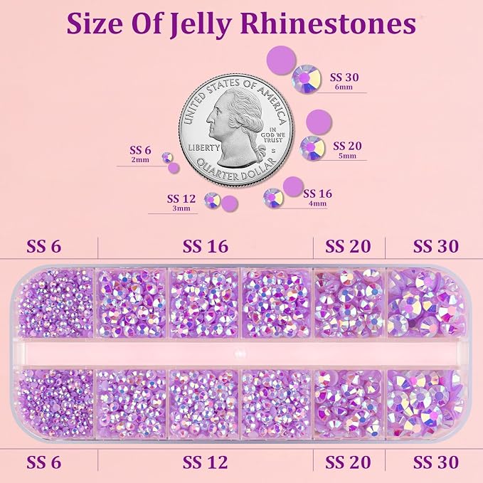 Resin Jelly Rhinestones for Crafting with B7000 Jewelry Glue, 1 Box Light Purple AB Flatback Crystal with 3Pcs 10ml Glue, Bedazzling Non Hotfix Gems for DIY Tumblers Clothing Shoes Manicure