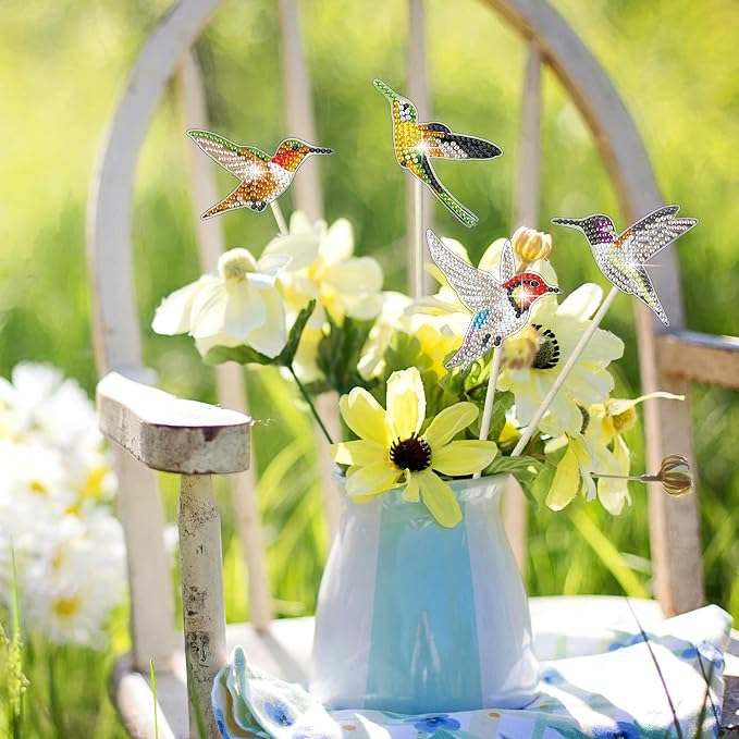 Vcekract 8Pcs Hummingbird Diamond Art Kits for Adults, DIY Garden Decor