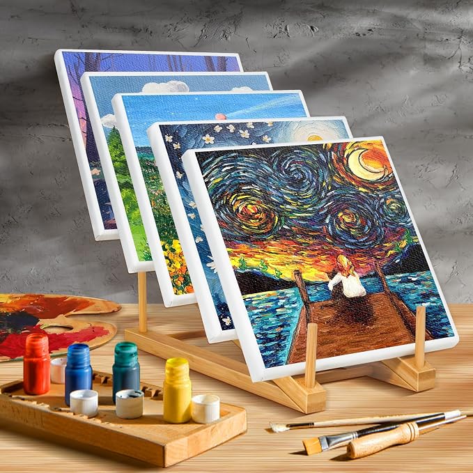 Vowcarol Small Art Drying Rack, Art Storage Rack, 5 Layers Paint Display Rack Wood Storage Stand for Canvas Boards, Bamboo Display Rack for Painting Canvas, Paint Art Organizer-2 Pack