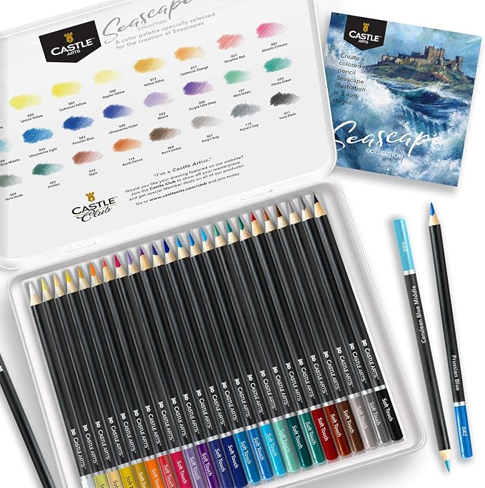 Castle Art Supplies 24 Colored Pencil Set - Seascape Themed Palette