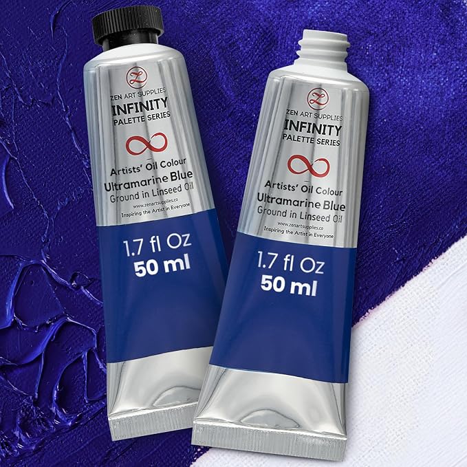 ZenART Professional Oil Paint Set - Artist Grade Ultramarine Blue - 2x50ml | Non-Toxic, Buttery Consistency, Rich Pigment, Lightfast Oil Paints for Primed Surface Canvas, Fine Art, Portraits & Landscape