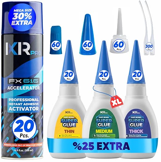 CA Glue with Activator 20x Thin Medium Thick Glue Kit 20x16.9oz Accelerator
