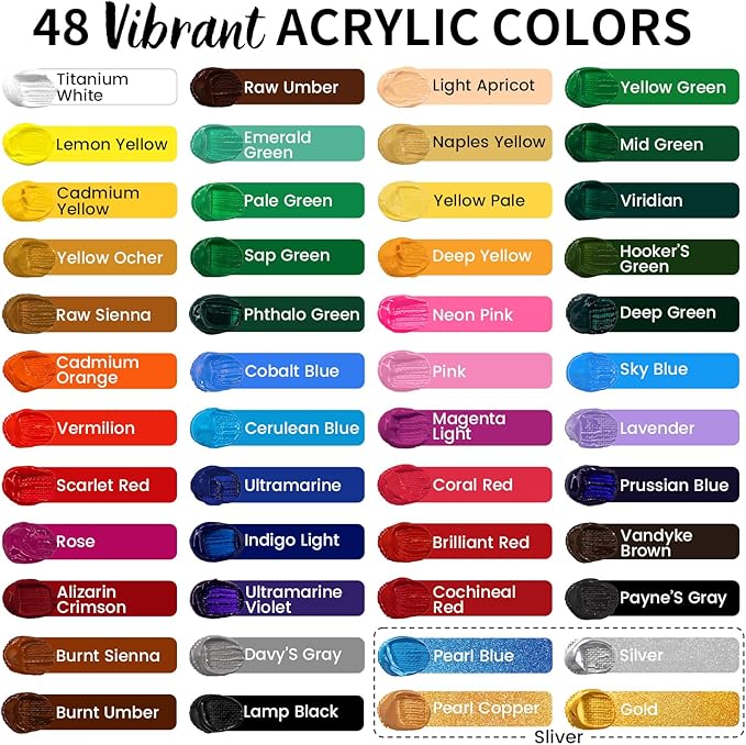 86-Piece Acrylic Painting Kit with Tabletop Easel, 48 Colors Acrylic Paint Set, Paint Brush Set & Case, Brush Basin & Art Apron, Complete Art Supplies Painting Set for Adults, Artists, Beginners