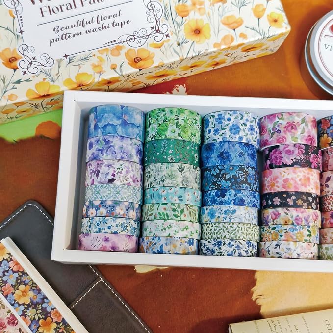 Bomichi 42-Roll Floral Thin Washi Tape Sticker Set 3 Meters per Roll