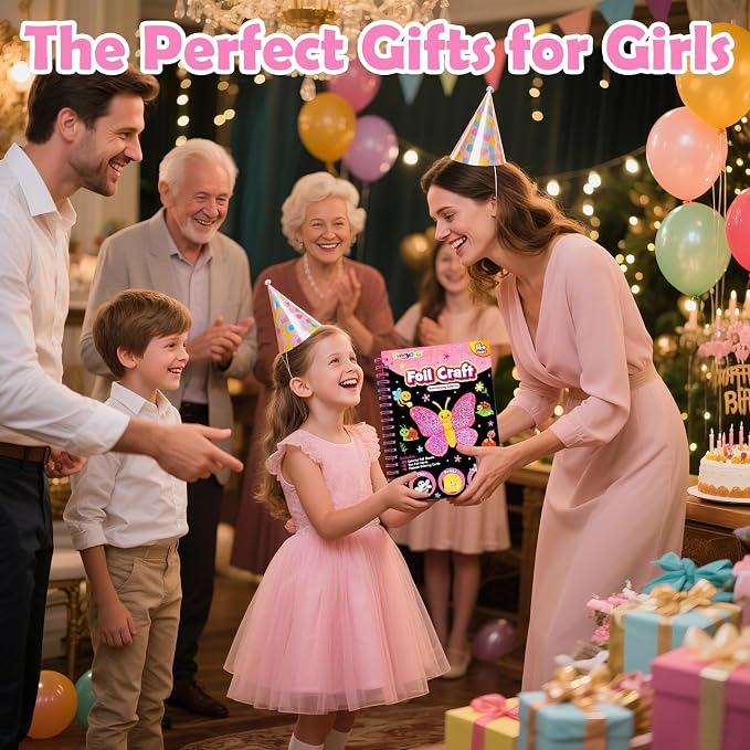 FUNNYB&G Foil Art Craft Kit for Kids, Sparkly Birthday Gift Toy for Girls | No Mess, Kids Ages 4-10 Create Sparkling Artwork, A Creative Gift for Birthdays, Holidays, Travel Activities,Screen-Free Fun