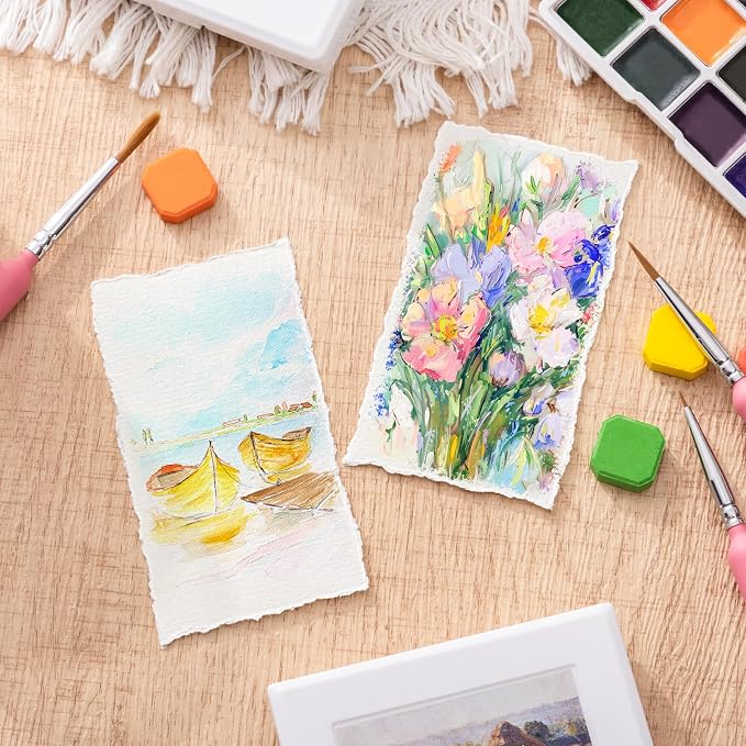 Prudiut Deckled Edge Watercolor Paper, 50 Sheets, 2 x 3.5 in, 160 GSM