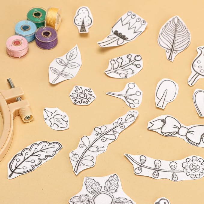 Patemby Embroidery Pattern Water Soluble Embroidery Stabilizers, Stick and Stitch Embroidery Paper Wash Away with Pre-Printed Pattern Designs Stencils Transfers for Hand Sewing Lover Beginner
