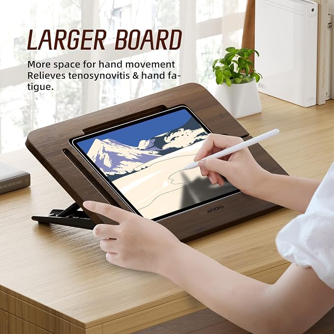 AFOOYO Bamboo Tablet Stand - Portable & Adjustable 5 Angles,Laptop Riser,Book Reading Stand,Compatible with 9.7/10.2/10.5/10.9/11 inches (Walnut Varnish)