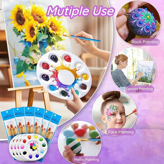 132PCS Valued Paint Brushes and Palettes Set，12Pack of 120PCS Paint Brushes Bulk, 12 Paint Paint Trays, Artist Acrylic Brushes Nylon Brush Head, Suitable for All Purpose Oil Watercolor Painting Set