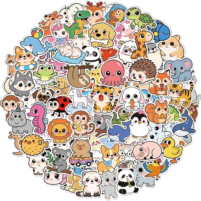 EOAOD 200 Pcs Cute Animal Water Bottle Stickers for Kids, Waterproof Vinyl | No Repeats, Perfect for Classroom Rewards, Party Favors, Goodie Bags, Scrapbooking, Crafts and Gifts for Boys and Girls