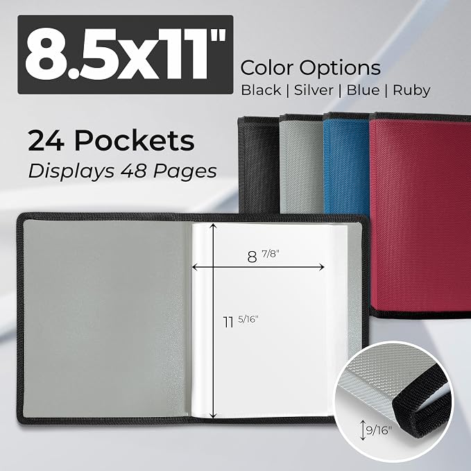 Dunwell Art Portfolio 8.5x11, 24 Pockets, Displays 48 Pages, Silver