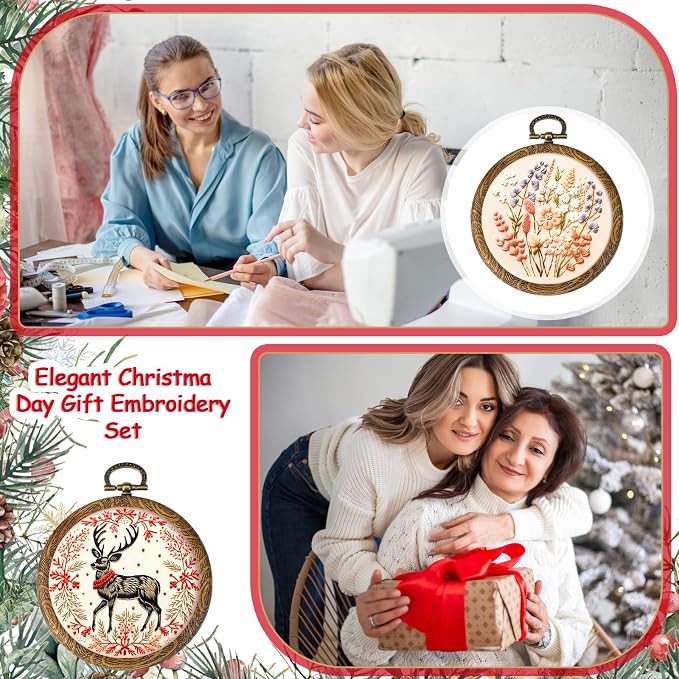 Burbell 15 Pcs 2.4 Inch Round Embroidery Hoops Frame Circle Rubber Hoops Ring Display Cross Stitch Ornament Imitated Wood Frame Kits for Spring Gifts Mother's Day Craft Sewing DIY Hanging Gifts
