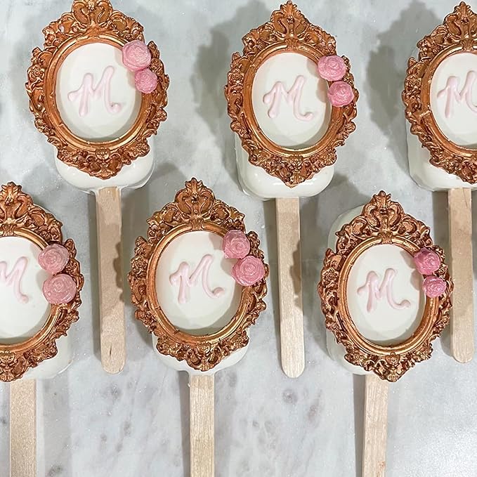 Frame Silicone Mold, 4 Pcs Picture Frame Molds for Chocolate Vintage Baroque Photo Frame Molds for Cake Decorating Cupcake Topper Candy Polymer Clay