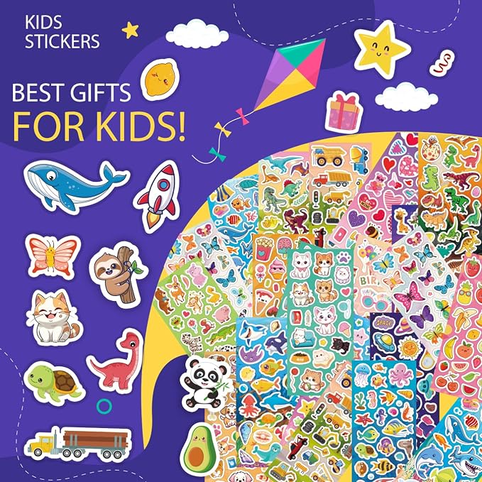 KARSLORA 36 Sheets Stickers for Kids, 800+ Stickers for Scrapbooking Including Animals, Fruits, Dinosaurs, Hearts, Cats, Fish, Cars, Space and More, Party Favors for Kids | Including Animals, Fruits, Dinosaurs, Hearts, Cats, Fish, Cars, Space and More,...