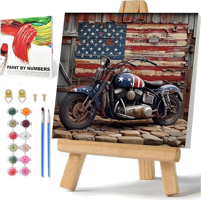 Framed Paint by Number, Paint by Numbers Kit for Adults Beginner 10x10 Inch | Motorcycle Framed Paint by Numbers with Easel, Acrylic Painting by Numbers, DIY Arts and Crafts for Gifts or Home Decor