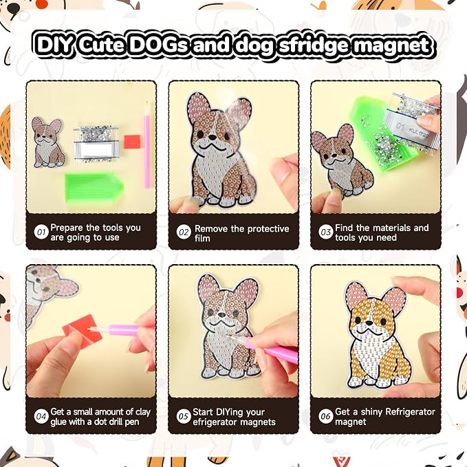 Remuuly 30 Pcs Animal Diamond Painting Magnets Dog Diamond Art Magnets Kits for Adults Cute Animal 5D Rhinestones Refrigerator Magnetic Stickers Dog Fridge Sticker for Fridge DIY Crafts Gifts