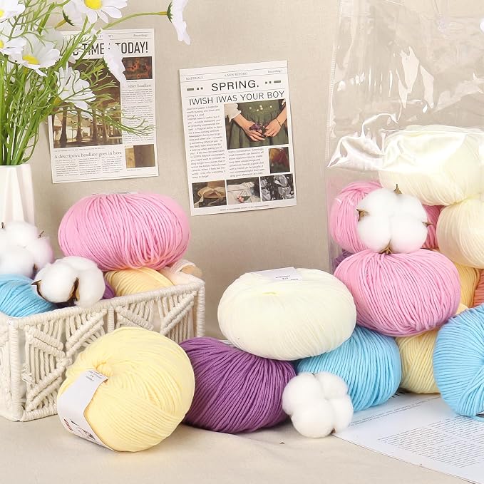 Katech 20 Skeins Cotton Yarn for Crocheting-Crochet Yarn Set-(Color B) | 55% Cotton 45% Acrylic#3 DK (Light)-Super Soft Milk Cotton Yarn-Great Crochet and Knitting Starter Kit for Colorful Craft