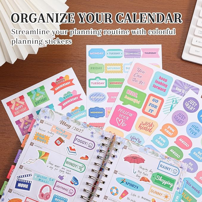1000+ Holiday Seasonal Daily Monthly Planner Stickers for Women Men - Scrapbooking Supplies 24 Pages Sticker Book for Calendar Vision Board, Removable & Repositionable Junk Journal Supplies for Adults