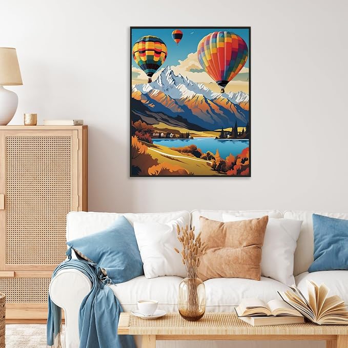 Paint by Numbers Kit for Adults, Hot Air Balloon Number Painting Canvas Kit | DIY Acrylic Painting Set for Beginners, Stress Relief Relaxing Craft, Home Wall Decor, Holiday Gift for Adults, 16x20 Inch